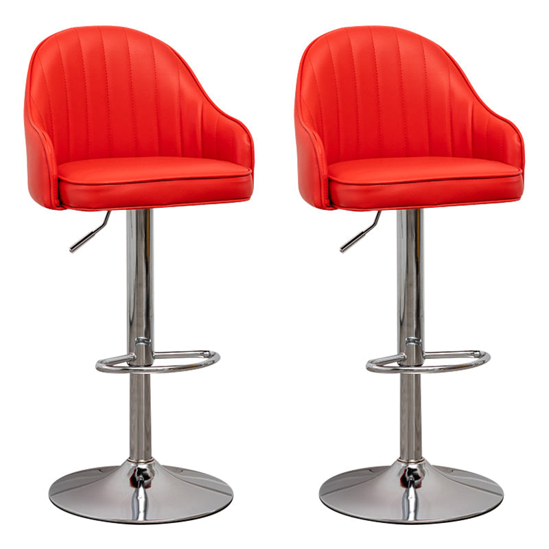 Adjustable Height Contemporary Bar Stool Footrest Leather Low Back Counter Stool Red Silver 2 Piece Set Clearhalo 'Bar Furniture' 'Bar Stools' 'bar_stools' 'furn' 'furn_bar_stools' 'furniture_bar_stools' 'Kitchen & Dining Furniture' 'kitchen&dining_furn' 'kitchen' 'kitchen_furn' Furniture' 4344396