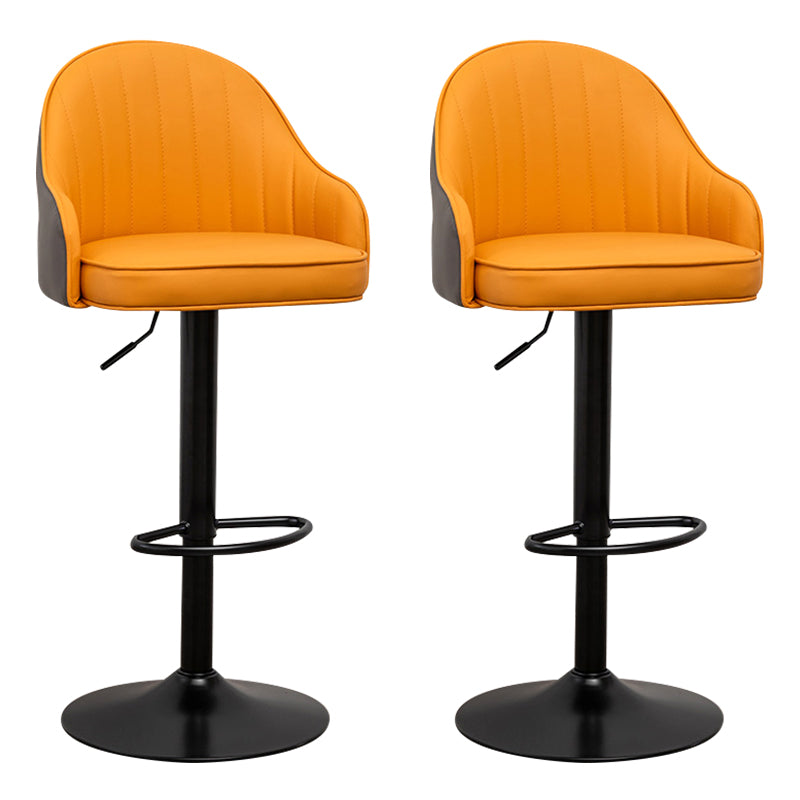 Adjustable Height Contemporary Bar Stool Footrest Leather Low Back Counter Stool Orange-Gray Black 2 Piece Set Clearhalo 'Bar Furniture' 'Bar Stools' 'bar_stools' 'furn' 'furn_bar_stools' 'furniture_bar_stools' 'Kitchen & Dining Furniture' 'kitchen&dining_furn' 'kitchen' 'kitchen_furn' Furniture' 4344399