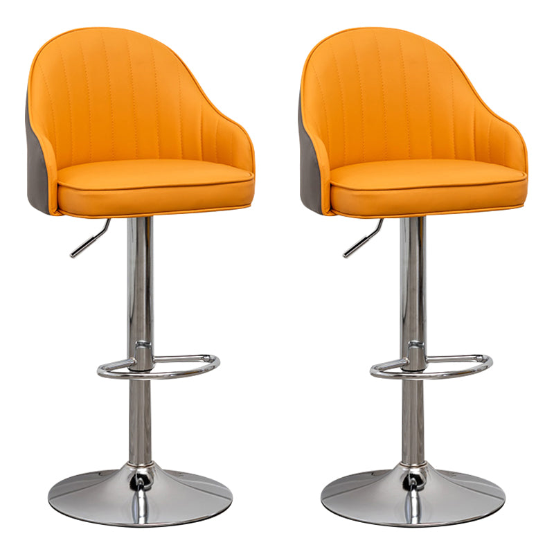 Adjustable Height Contemporary Bar Stool Footrest Leather Low Back Counter Stool Orange-Gray Silver 2 Piece Set Clearhalo 'Bar Furniture' 'Bar Stools' 'bar_stools' 'furn' 'furn_bar_stools' 'furniture_bar_stools' 'Kitchen & Dining Furniture' 'kitchen&dining_furn' 'kitchen' 'kitchen_furn' Furniture' 4344400