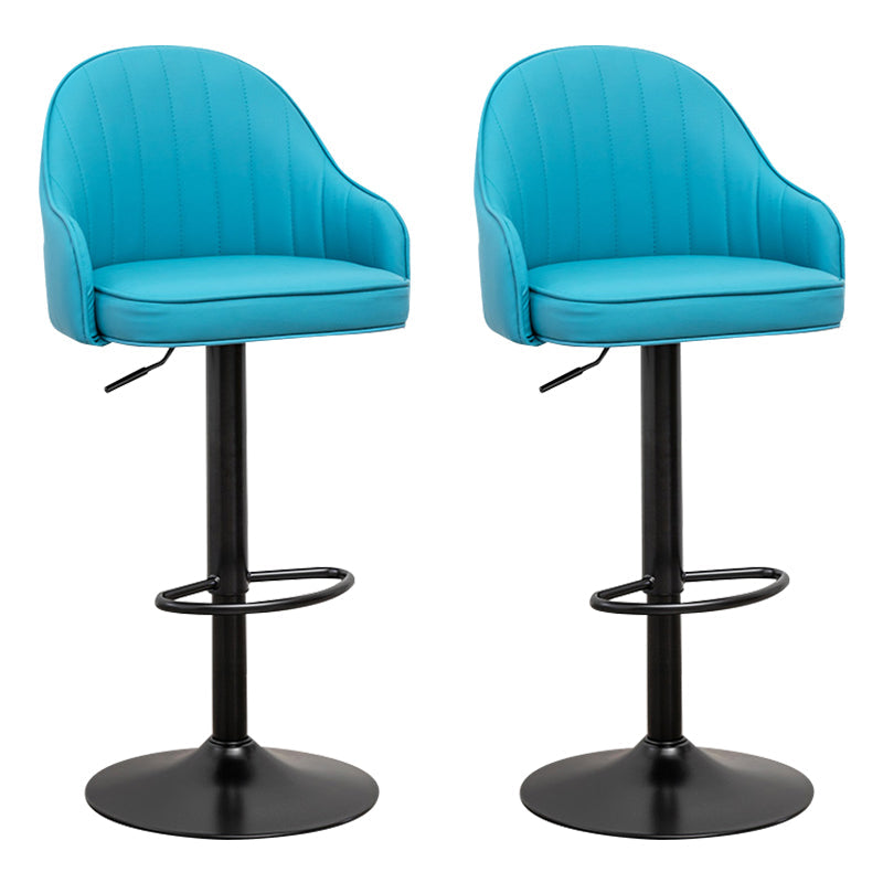 Adjustable Height Contemporary Bar Stool Footrest Leather Low Back Counter Stool Blue Black 2 Piece Set Clearhalo 'Bar Furniture' 'Bar Stools' 'bar_stools' 'furn' 'furn_bar_stools' 'furniture_bar_stools' 'Kitchen & Dining Furniture' 'kitchen&dining_furn' 'kitchen' 'kitchen_furn' Furniture' 4344401