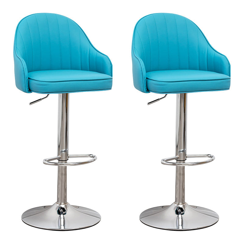 Adjustable Height Contemporary Bar Stool Footrest Leather Low Back Counter Stool Blue Silver 2 Piece Set Clearhalo 'Bar Furniture' 'Bar Stools' 'bar_stools' 'furn' 'furn_bar_stools' 'furniture_bar_stools' 'Kitchen & Dining Furniture' 'kitchen&dining_furn' 'kitchen' 'kitchen_furn' Furniture' 4344402