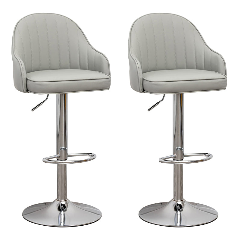 Adjustable Height Contemporary Bar Stool Footrest Leather Low Back Counter Stool Light Gray Silver 2 Piece Set Clearhalo 'Bar Furniture' 'Bar Stools' 'bar_stools' 'furn' 'furn_bar_stools' 'furniture_bar_stools' 'Kitchen & Dining Furniture' 'kitchen&dining_furn' 'kitchen' 'kitchen_furn' Furniture' 4344404