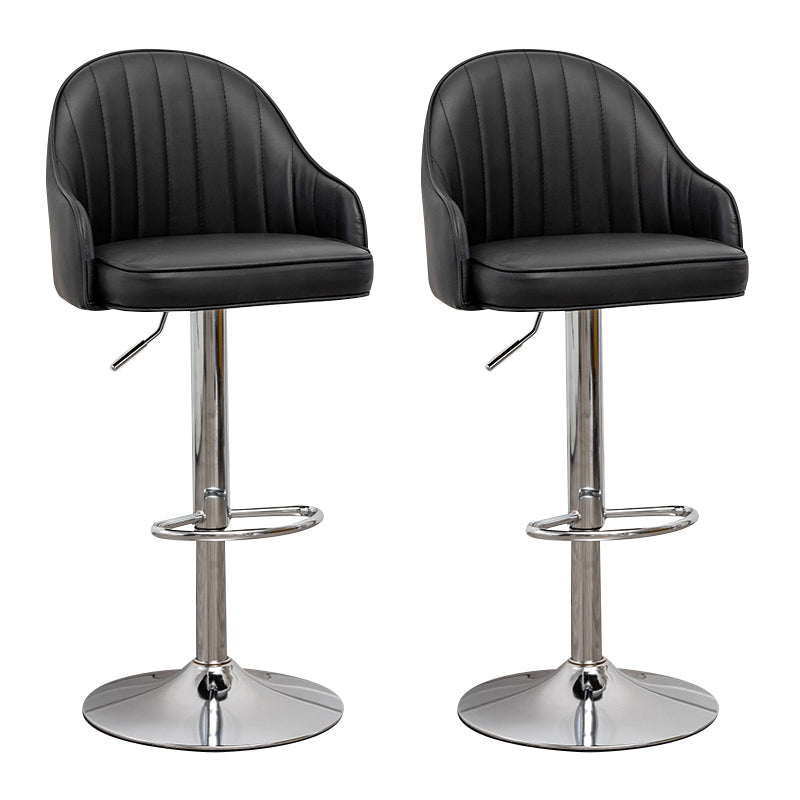 Adjustable Height Contemporary Bar Stool Footrest Leather Low Back Counter Stool Black Silver 2 Piece Set Clearhalo 'Bar Furniture' 'Bar Stools' 'bar_stools' 'furn' 'furn_bar_stools' 'furniture_bar_stools' 'Kitchen & Dining Furniture' 'kitchen&dining_furn' 'kitchen' 'kitchen_furn' Furniture' 4344406