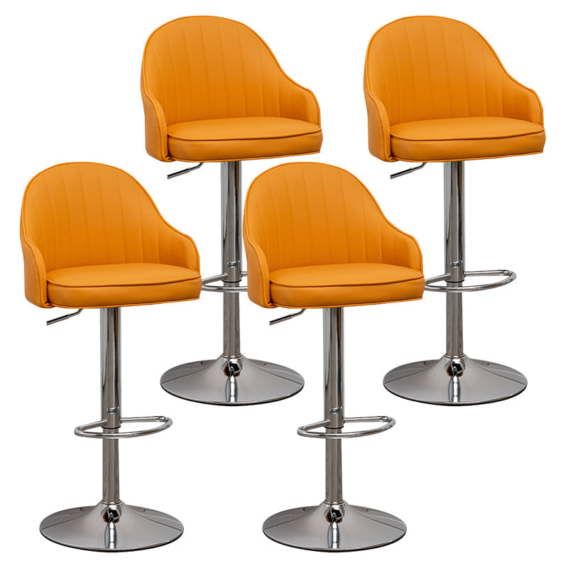 Adjustable Height Contemporary Bar Stool Footrest Leather Low Back Counter Stool Orange Silver 4 Piece Set Clearhalo 'Bar Furniture' 'Bar Stools' 'bar_stools' 'furn' 'furn_bar_stools' 'furniture_bar_stools' 'Kitchen & Dining Furniture' 'kitchen&dining_furn' 'kitchen' 'kitchen_furn' Furniture' 4344408