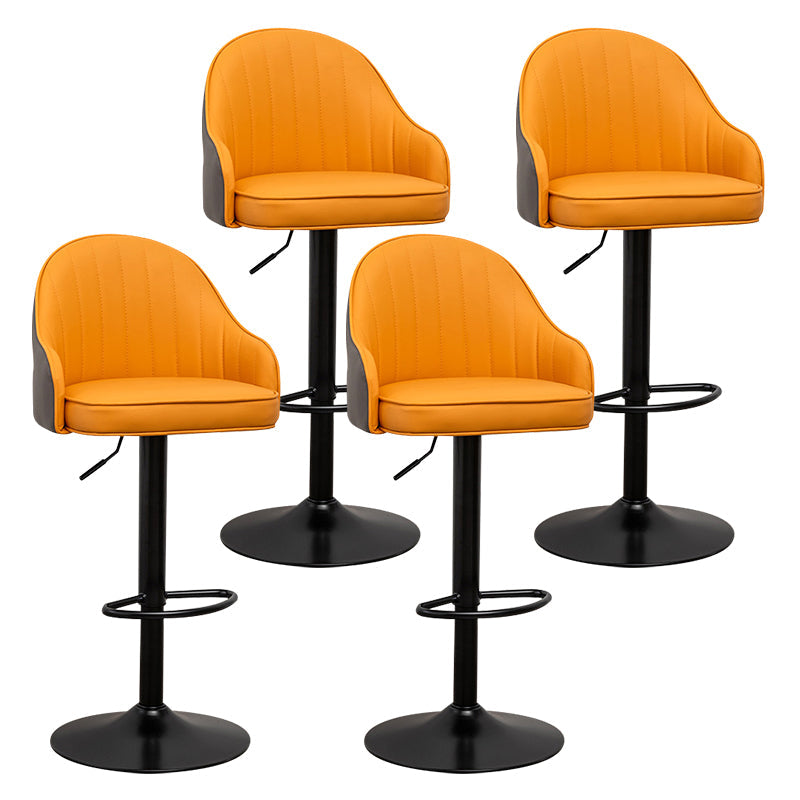 Adjustable Height Contemporary Bar Stool Footrest Leather Low Back Counter Stool Orange-Gray Black 4 Piece Set Clearhalo 'Bar Furniture' 'Bar Stools' 'bar_stools' 'furn' 'furn_bar_stools' 'furniture_bar_stools' 'Kitchen & Dining Furniture' 'kitchen&dining_furn' 'kitchen' 'kitchen_furn' Furniture' 4344413