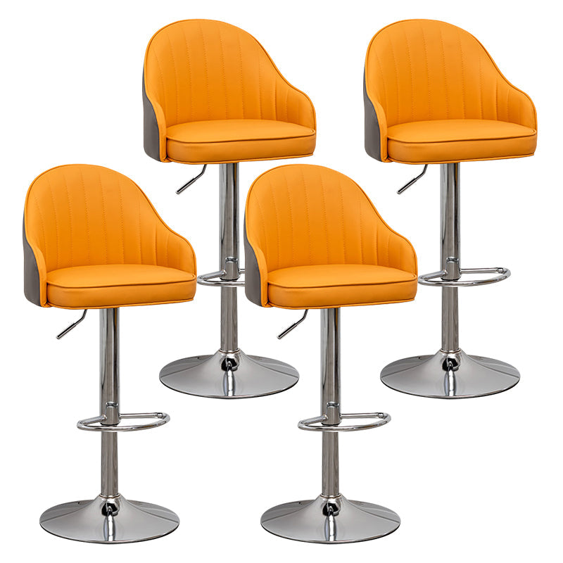 Adjustable Height Contemporary Bar Stool Footrest Leather Low Back Counter Stool Orange-Gray Silver 4 Piece Set Clearhalo 'Bar Furniture' 'Bar Stools' 'bar_stools' 'furn' 'furn_bar_stools' 'furniture_bar_stools' 'Kitchen & Dining Furniture' 'kitchen&dining_furn' 'kitchen' 'kitchen_furn' Furniture' 4344414
