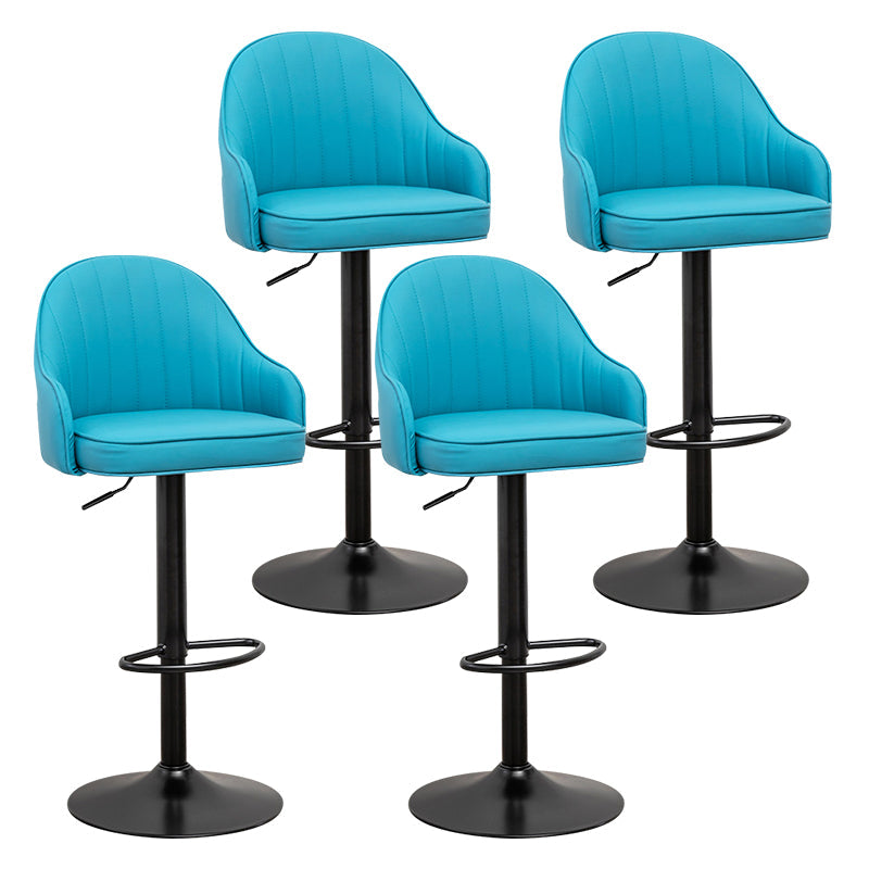 Adjustable Height Contemporary Bar Stool Footrest Leather Low Back Counter Stool Blue Black 4 Piece Set Clearhalo 'Bar Furniture' 'Bar Stools' 'bar_stools' 'furn' 'furn_bar_stools' 'furniture_bar_stools' 'Kitchen & Dining Furniture' 'kitchen&dining_furn' 'kitchen' 'kitchen_furn' Furniture' 4344415