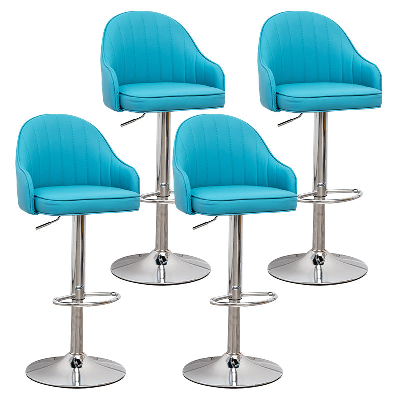 Adjustable Height Contemporary Bar Stool Footrest Leather Low Back Counter Stool Blue Silver 4 Piece Set Clearhalo 'Bar Furniture' 'Bar Stools' 'bar_stools' 'furn' 'furn_bar_stools' 'furniture_bar_stools' 'Kitchen & Dining Furniture' 'kitchen&dining_furn' 'kitchen' 'kitchen_furn' Furniture' 4344416