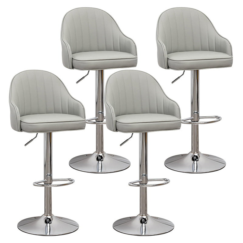 Adjustable Height Contemporary Bar Stool Footrest Leather Low Back Counter Stool Light Gray Silver 4 Piece Set Clearhalo 'Bar Furniture' 'Bar Stools' 'bar_stools' 'furn' 'furn_bar_stools' 'furniture_bar_stools' 'Kitchen & Dining Furniture' 'kitchen&dining_furn' 'kitchen' 'kitchen_furn' Furniture' 4344418