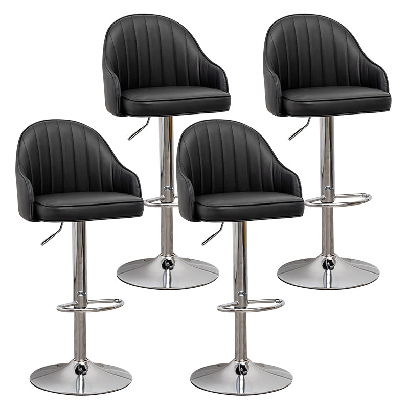 Adjustable Height Contemporary Bar Stool Footrest Leather Low Back Counter Stool Black Silver 4 Piece Set Clearhalo 'Bar Furniture' 'Bar Stools' 'bar_stools' 'furn' 'furn_bar_stools' 'furniture_bar_stools' 'Kitchen & Dining Furniture' 'kitchen&dining_furn' 'kitchen' 'kitchen_furn' Furniture' 4344420