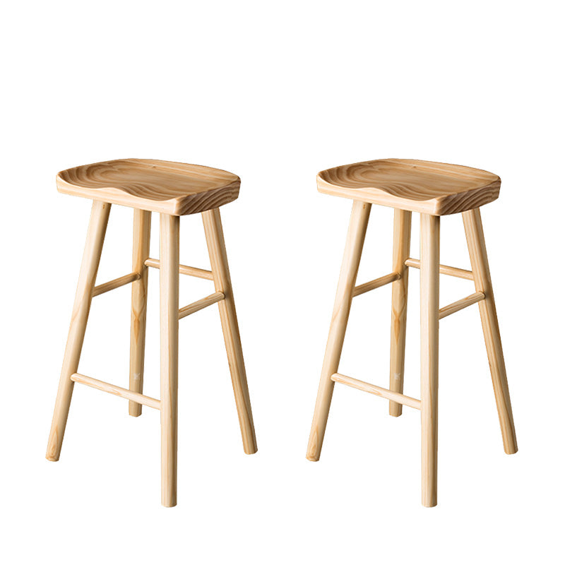 Modern Saddle Seat Bar Stool Pine Backless Footrest Counter Stool with Wood Legs Wood 2 Piece Set Short Stool(22"H) Clearhalo 'Bar Furniture' 'Bar Stools' 'bar_stools' 'furn' 'furn_bar_stools' 'furniture_bar_stools' 'Kitchen & Dining Furniture' 'kitchen&dining_furn' 'kitchen' 'kitchen_furn' Furniture' 4344514