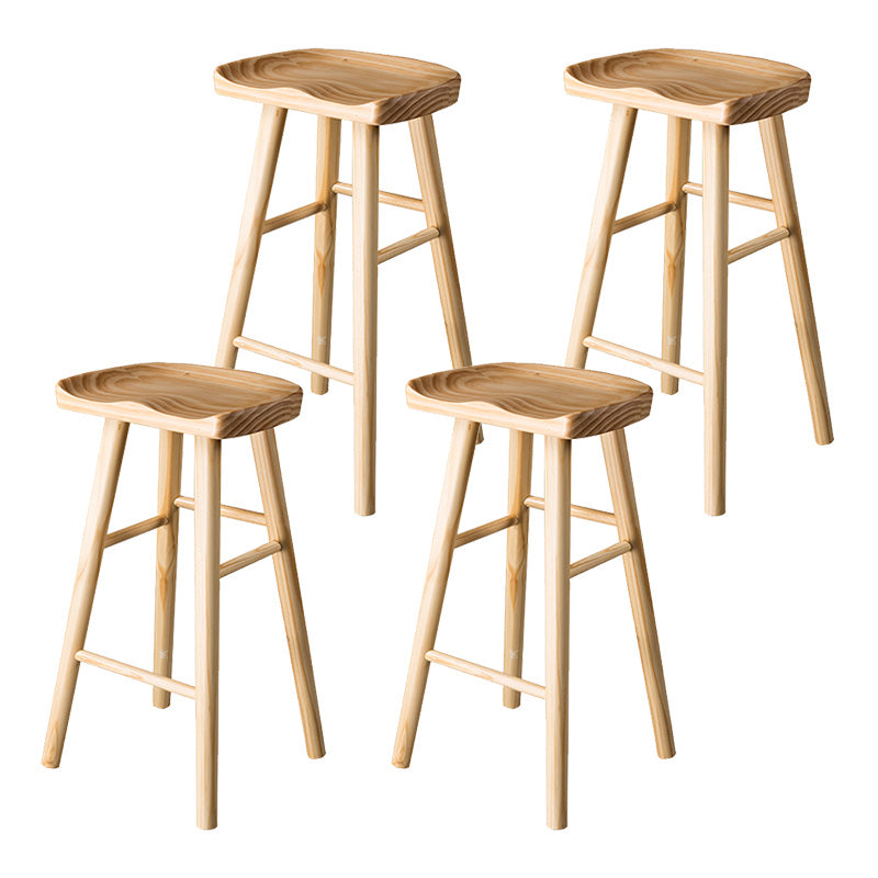 Modern Saddle Seat Bar Stool Pine Backless Footrest Counter Stool with Wood Legs Wood 4 Piece Set Short Stool(22"H) Clearhalo 'Bar Furniture' 'Bar Stools' 'bar_stools' 'furn' 'furn_bar_stools' 'furniture_bar_stools' 'Kitchen & Dining Furniture' 'kitchen&dining_furn' 'kitchen' 'kitchen_furn' Furniture' 4344523