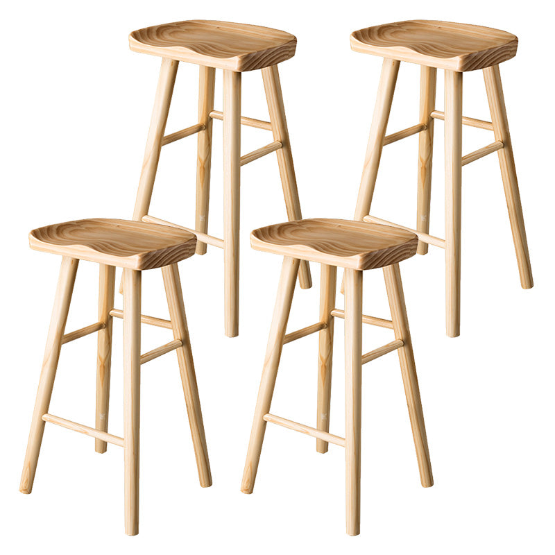 Modern Saddle Seat Bar Stool Pine Backless Footrest Counter Stool with Wood Legs Wood 4 Piece Set Counter Stool(26"H) Clearhalo 'Bar Furniture' 'Bar Stools' 'bar_stools' 'furn' 'furn_bar_stools' 'furniture_bar_stools' 'Kitchen & Dining Furniture' 'kitchen&dining_furn' 'kitchen' 'kitchen_furn' Furniture' 4344524