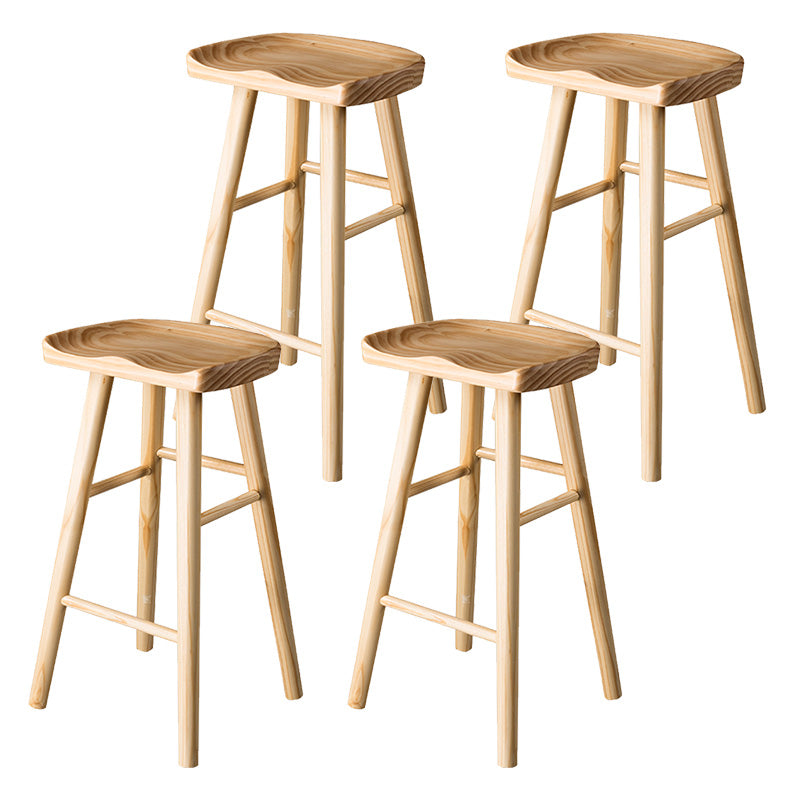Modern Saddle Seat Bar Stool Pine Backless Footrest Counter Stool with Wood Legs Wood 4 Piece Set Bar Stool(30"H) Clearhalo 'Bar Furniture' 'Bar Stools' 'bar_stools' 'furn' 'furn_bar_stools' 'furniture_bar_stools' 'Kitchen & Dining Furniture' 'kitchen&dining_furn' 'kitchen' 'kitchen_furn' Furniture' 4344525