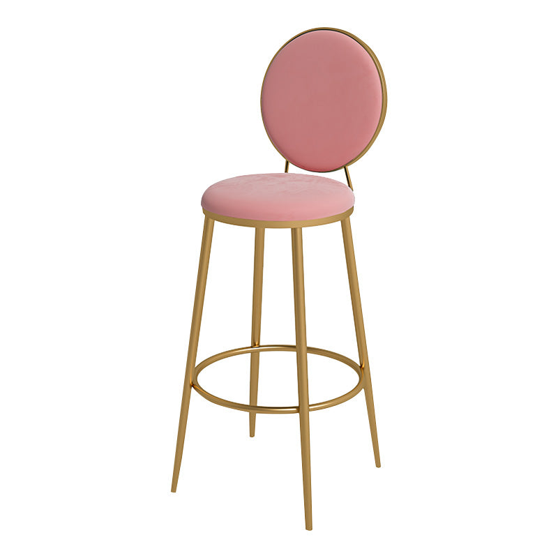 Glam Metal Upholstered Bar Stool Bristol Barstool with Iron Legs and Low Cushion Back Pink-White Gold 1 Piece Clearhalo 'Bar Furniture' 'Bar Stools' 'bar_stools' 'furn' 'furn_bar_stools' 'furniture_bar_stools' 'Kitchen & Dining Furniture' 'kitchen&dining_furn' 'kitchen' 'kitchen_furn' Furniture' 4344530