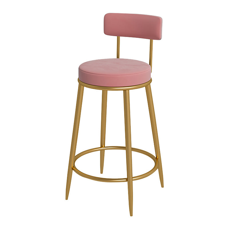 Glam Metal Upholstered Bar Stool Bristol Barstool with Iron Legs and Low Cushion Back Pink Gold 1 Piece Clearhalo 'Bar Furniture' 'Bar Stools' 'bar_stools' 'furn' 'furn_bar_stools' 'furniture_bar_stools' 'Kitchen & Dining Furniture' 'kitchen&dining_furn' 'kitchen' 'kitchen_furn' Furniture' 4344531