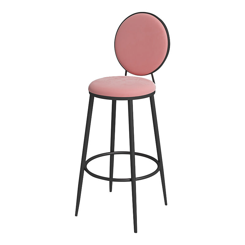 Glam Metal Upholstered Bar Stool Bristol Barstool with Iron Legs and Low Cushion Back Pink-White Black 1 Piece Clearhalo 'Bar Furniture' 'Bar Stools' 'bar_stools' 'furn' 'furn_bar_stools' 'furniture_bar_stools' 'Kitchen & Dining Furniture' 'kitchen&dining_furn' 'kitchen' 'kitchen_furn' Furniture' 4344535