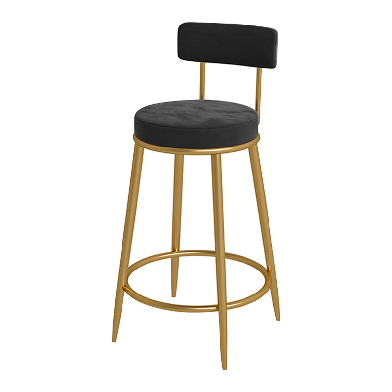 Glam Metal Upholstered Bar Stool Bristol Barstool with Iron Legs and Low Cushion Back Black Gold 1 Piece Clearhalo 'Bar Furniture' 'Bar Stools' 'bar_stools' 'furn' 'furn_bar_stools' 'furniture_bar_stools' 'Kitchen & Dining Furniture' 'kitchen&dining_furn' 'kitchen' 'kitchen_furn' Furniture' 4344539