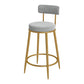 Glam Metal Upholstered Bar Stool Bristol Barstool with Iron Legs and Low Cushion Back Grey Gold 1 Piece Clearhalo 'Bar Furniture' 'Bar Stools' 'bar_stools' 'furn' 'furn_bar_stools' 'furniture_bar_stools' 'Kitchen & Dining Furniture' 'kitchen&dining_furn' 'kitchen' 'kitchen_furn' Furniture' 4344552