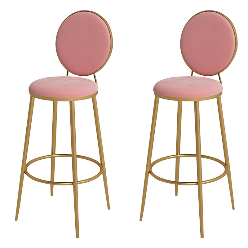 Glam Metal Upholstered Bar Stool Bristol Barstool with Iron Legs and Low Cushion Back Pink-White Gold 2 Piece Set Clearhalo 'Bar Furniture' 'Bar Stools' 'bar_stools' 'furn' 'furn_bar_stools' 'furniture_bar_stools' 'Kitchen & Dining Furniture' 'kitchen&dining_furn' 'kitchen' 'kitchen_furn' Furniture' 4344555
