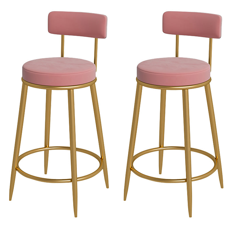 Glam Metal Upholstered Bar Stool Bristol Barstool with Iron Legs and Low Cushion Back Pink Gold 2 Piece Set Clearhalo 'Bar Furniture' 'Bar Stools' 'bar_stools' 'furn' 'furn_bar_stools' 'furniture_bar_stools' 'Kitchen & Dining Furniture' 'kitchen&dining_furn' 'kitchen' 'kitchen_furn' Furniture' 4344556