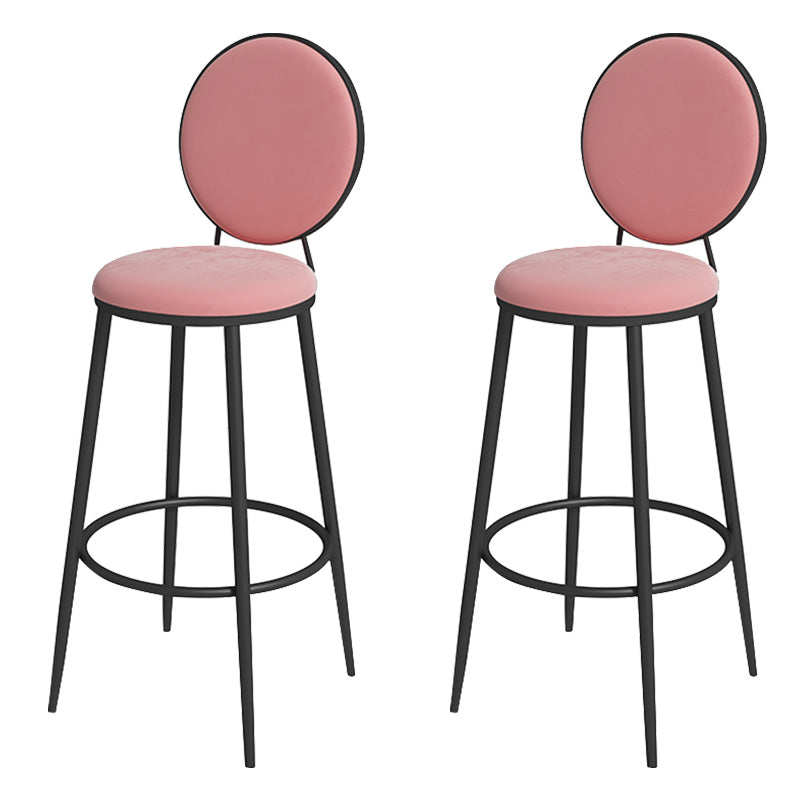 Glam Metal Upholstered Bar Stool Bristol Barstool with Iron Legs and Low Cushion Back Pink-White Black 2 Piece Set Clearhalo 'Bar Furniture' 'Bar Stools' 'bar_stools' 'furn' 'furn_bar_stools' 'furniture_bar_stools' 'Kitchen & Dining Furniture' 'kitchen&dining_furn' 'kitchen' 'kitchen_furn' Furniture' 4344558