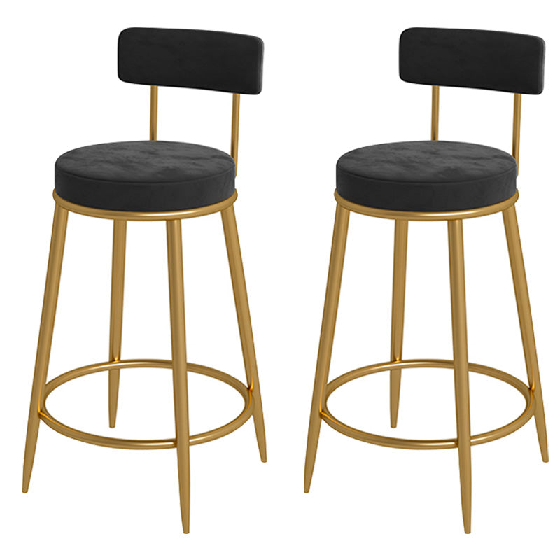 Glam Metal Upholstered Bar Stool Bristol Barstool with Iron Legs and Low Cushion Back Black Gold 2 Piece Set Clearhalo 'Bar Furniture' 'Bar Stools' 'bar_stools' 'furn' 'furn_bar_stools' 'furniture_bar_stools' 'Kitchen & Dining Furniture' 'kitchen&dining_furn' 'kitchen' 'kitchen_furn' Furniture' 4344560