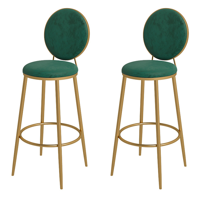 Glam Metal Upholstered Bar Stool Bristol Barstool with Iron Legs and Low Cushion Back Fluorescent Green Gold 2 Piece Set Clearhalo 'Bar Furniture' 'Bar Stools' 'bar_stools' 'furn' 'furn_bar_stools' 'furniture_bar_stools' 'Kitchen & Dining Furniture' 'kitchen&dining_furn' 'kitchen' 'kitchen_furn' Furniture' 4344563