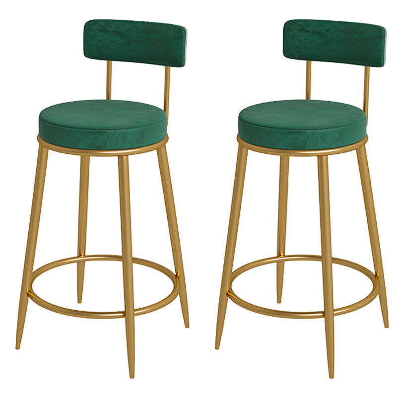 Glam Metal Upholstered Bar Stool Bristol Barstool with Iron Legs and Low Cushion Back Green Gold 2 Piece Set Clearhalo 'Bar Furniture' 'Bar Stools' 'bar_stools' 'furn' 'furn_bar_stools' 'furniture_bar_stools' 'Kitchen & Dining Furniture' 'kitchen&dining_furn' 'kitchen' 'kitchen_furn' Furniture' 4344564