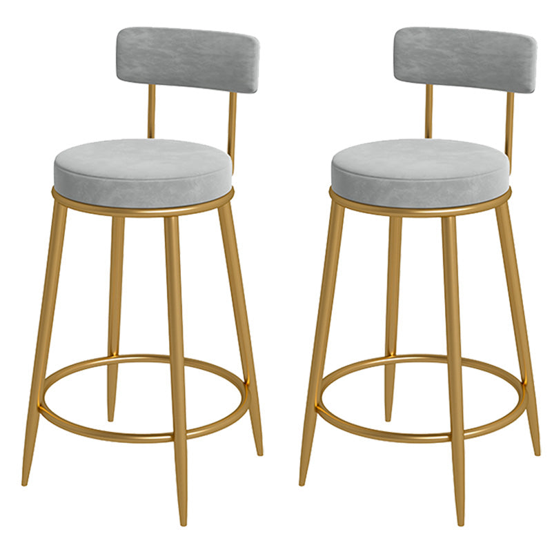 Glam Metal Upholstered Bar Stool Bristol Barstool with Iron Legs and Low Cushion Back Grey Gold 2 Piece Set Clearhalo 'Bar Furniture' 'Bar Stools' 'bar_stools' 'furn' 'furn_bar_stools' 'furniture_bar_stools' 'Kitchen & Dining Furniture' 'kitchen&dining_furn' 'kitchen' 'kitchen_furn' Furniture' 4344568