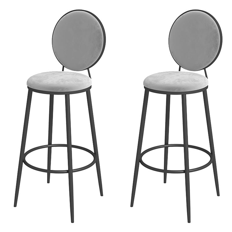 Glam Metal Upholstered Bar Stool Bristol Barstool with Iron Legs and Low Cushion Back Silver Gray Black 2 Piece Set Clearhalo 'Bar Furniture' 'Bar Stools' 'bar_stools' 'furn' 'furn_bar_stools' 'furniture_bar_stools' 'Kitchen & Dining Furniture' 'kitchen&dining_furn' 'kitchen' 'kitchen_furn' Furniture' 4344570