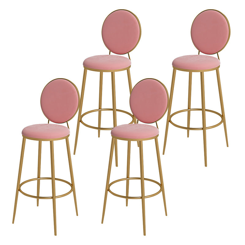 Glam Metal Upholstered Bar Stool Bristol Barstool with Iron Legs and Low Cushion Back Pink-White Gold 4 Piece Set Clearhalo 'Bar Furniture' 'Bar Stools' 'bar_stools' 'furn' 'furn_bar_stools' 'furniture_bar_stools' 'Kitchen & Dining Furniture' 'kitchen&dining_furn' 'kitchen' 'kitchen_furn' Furniture' 4344571