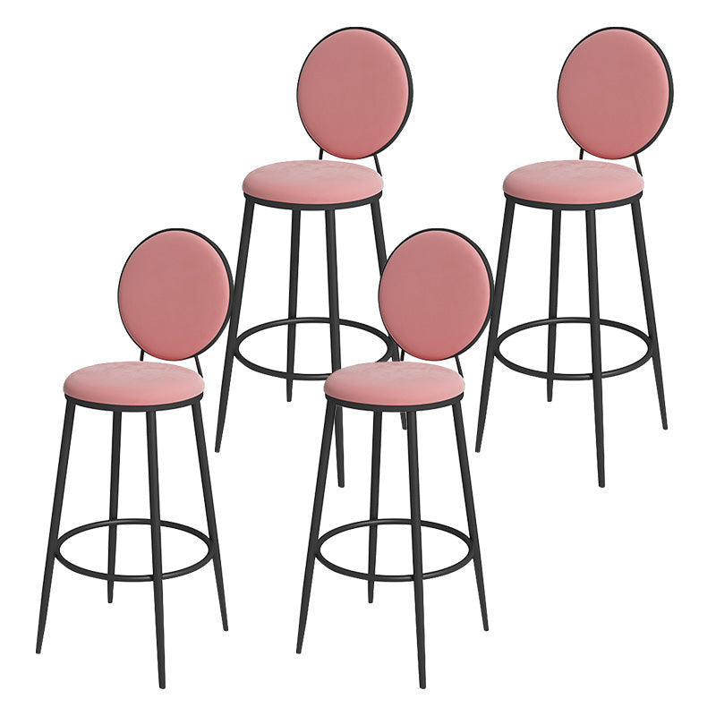 Glam Metal Upholstered Bar Stool Bristol Barstool with Iron Legs and Low Cushion Back Pink-White Black 4 Piece Set Clearhalo 'Bar Furniture' 'Bar Stools' 'bar_stools' 'furn' 'furn_bar_stools' 'furniture_bar_stools' 'Kitchen & Dining Furniture' 'kitchen&dining_furn' 'kitchen' 'kitchen_furn' Furniture' 4344574
