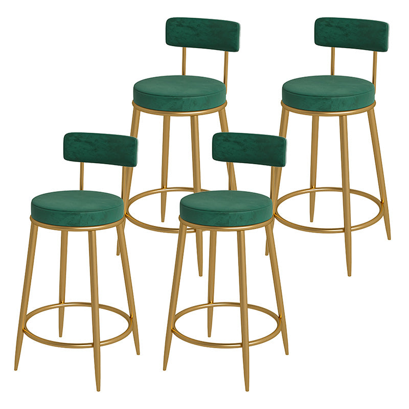 Glam Metal Upholstered Bar Stool Bristol Barstool with Iron Legs and Low Cushion Back Green Gold 4 Piece Set Clearhalo 'Bar Furniture' 'Bar Stools' 'bar_stools' 'furn' 'furn_bar_stools' 'furniture_bar_stools' 'Kitchen & Dining Furniture' 'kitchen&dining_furn' 'kitchen' 'kitchen_furn' Furniture' 4344580