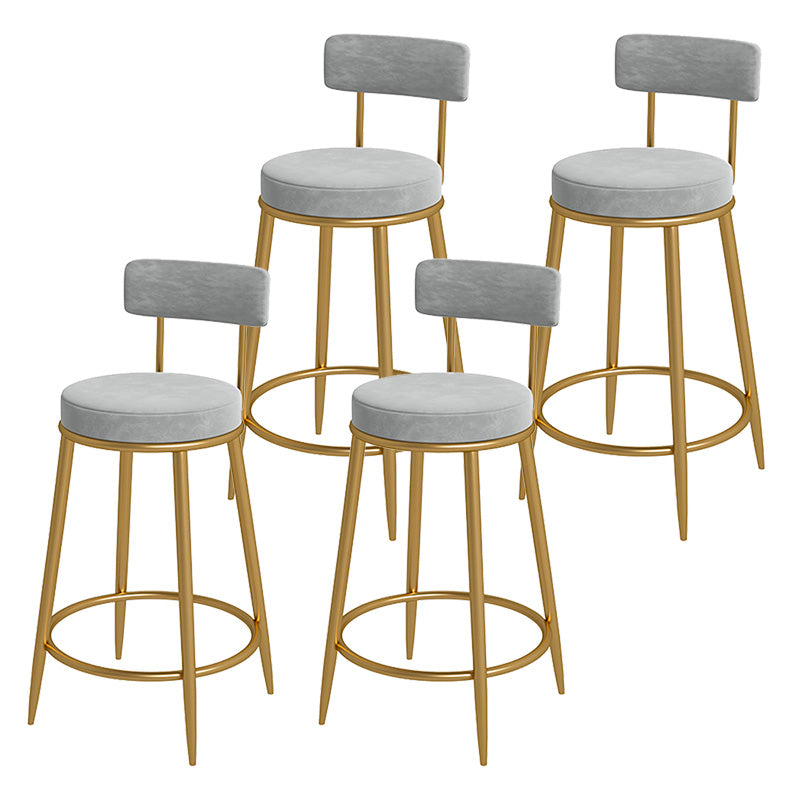 Glam Metal Upholstered Bar Stool Bristol Barstool with Iron Legs and Low Cushion Back Grey Gold 4 Piece Set Clearhalo 'Bar Furniture' 'Bar Stools' 'bar_stools' 'furn' 'furn_bar_stools' 'furniture_bar_stools' 'Kitchen & Dining Furniture' 'kitchen&dining_furn' 'kitchen' 'kitchen_furn' Furniture' 4344584