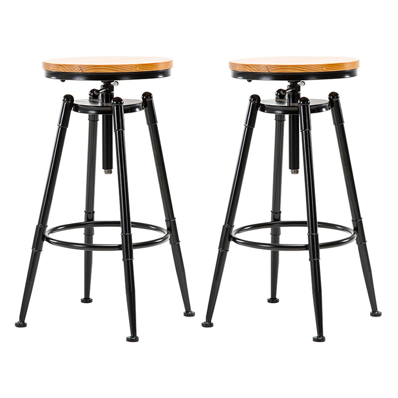 Coffee Shop Footrest Bar Stool Wood Counter-height Stool with Iron Legs Backless 2 Piece Set Clearhalo 'Bar Furniture' 'Bar Stools' 'bar_stools' 'furn' 'furn_bar_stools' 'furniture_bar_stools' 'Kitchen & Dining Furniture' 'kitchen&dining_furn' 'kitchen' 'kitchen_furn' Furniture' 4344595