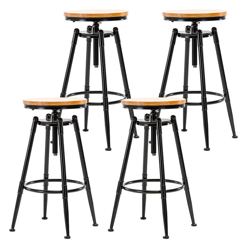 Coffee Shop Footrest Bar Stool Wood Counter-height Stool with Iron Legs Backless 4 Piece Set Clearhalo 'Bar Furniture' 'Bar Stools' 'bar_stools' 'furn' 'furn_bar_stools' 'furniture_bar_stools' 'Kitchen & Dining Furniture' 'kitchen&dining_furn' 'kitchen' 'kitchen_furn' Furniture' 4344599