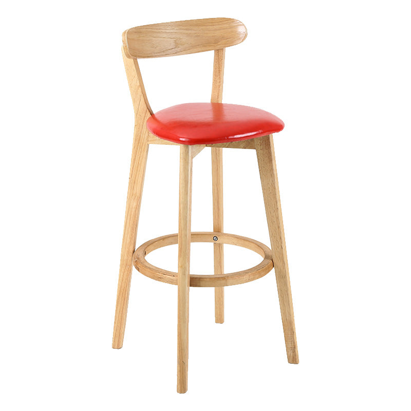 Modern Scandinavian 27.95 Bar Stool Round Seat Indoor Stool with Wood base Red 1 Piece Clearhalo 'Bar Furniture' 'Bar Stools' 'bar_stools' 'furn' 'furn_bar_stools' 'furniture_bar_stools' 'Kitchen & Dining Furniture' 'kitchen&dining_furn' 'kitchen' 'kitchen_furn' Furniture' 4344608