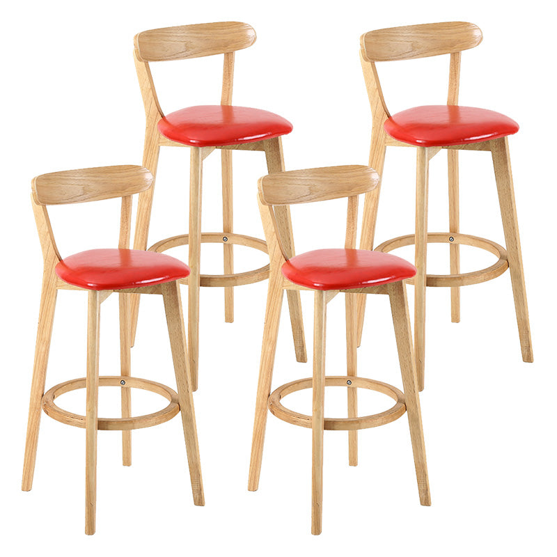 Modern Scandinavian 27.95 Bar Stool Round Seat Indoor Stool with Wood base Red 4 Piece Set Clearhalo 'Bar Furniture' 'Bar Stools' 'bar_stools' 'furn' 'furn_bar_stools' 'furniture_bar_stools' 'Kitchen & Dining Furniture' 'kitchen&dining_furn' 'kitchen' 'kitchen_furn' Furniture' 4344647