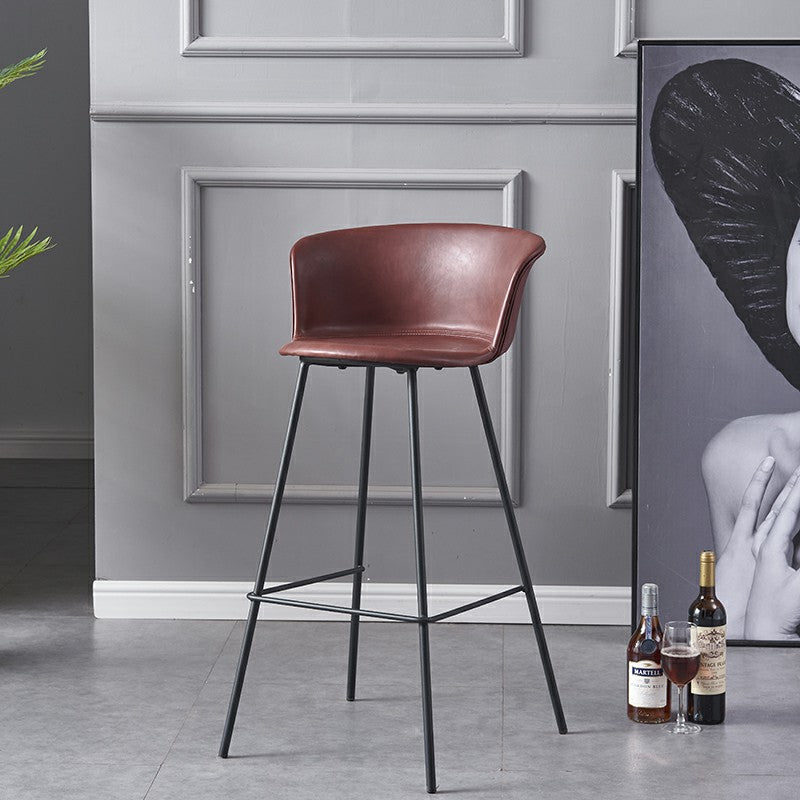 Restaurant Low Back Bar Stool Modern Leather Footrest Counter Height Stool Clearhalo 'Bar Furniture' 'Bar Stools' 'bar_stools' 'furn' 'furn_bar_stools' 'furniture_bar_stools' 'Kitchen & Dining Furniture' 'kitchen&dining_furn' 'kitchen' 'kitchen_furn' Furniture' 4344717