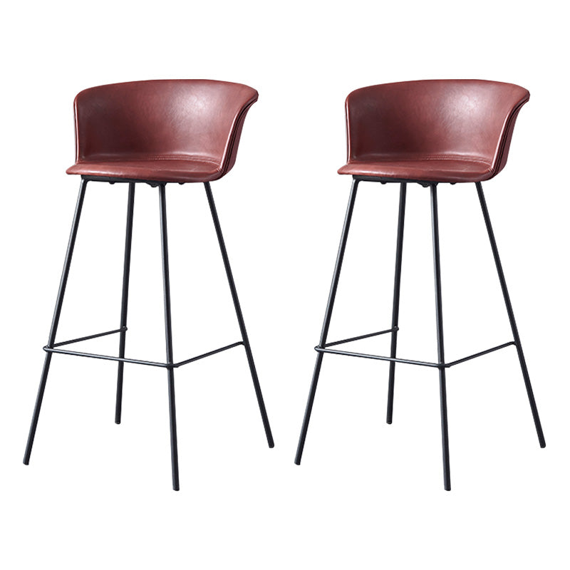 Restaurant Low Back Bar Stool Modern Leather Footrest Counter Height Stool Red 2 Piece Set Clearhalo 'Bar Furniture' 'Bar Stools' 'bar_stools' 'furn' 'furn_bar_stools' 'furniture_bar_stools' 'Kitchen & Dining Furniture' 'kitchen&dining_furn' 'kitchen' 'kitchen_furn' Furniture' 4344728
