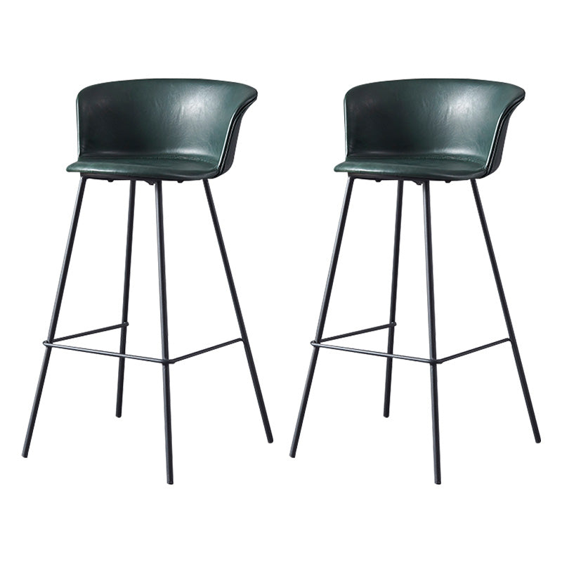 Restaurant Low Back Bar Stool Modern Leather Footrest Counter Height Stool Blackish Green 2 Piece Set Clearhalo 'Bar Furniture' 'Bar Stools' 'bar_stools' 'furn' 'furn_bar_stools' 'furniture_bar_stools' 'Kitchen & Dining Furniture' 'kitchen&dining_furn' 'kitchen' 'kitchen_furn' Furniture' 4344730