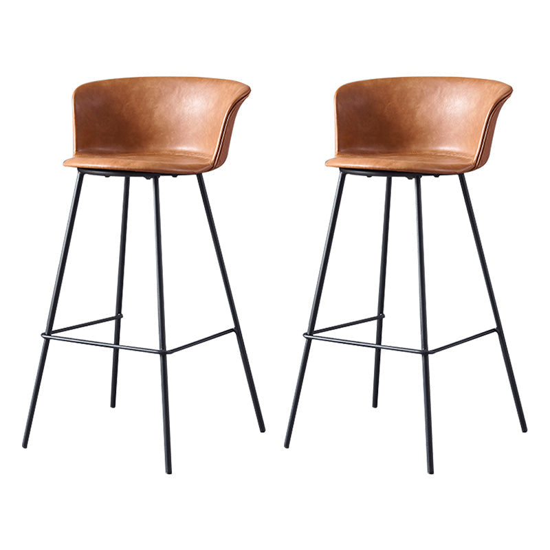 Restaurant Low Back Bar Stool Modern Leather Footrest Counter Height Stool Orange 2 Piece Set Clearhalo 'Bar Furniture' 'Bar Stools' 'bar_stools' 'furn' 'furn_bar_stools' 'furniture_bar_stools' 'Kitchen & Dining Furniture' 'kitchen&dining_furn' 'kitchen' 'kitchen_furn' Furniture' 4344732