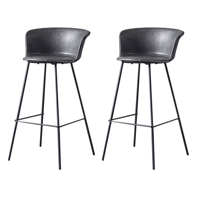 Restaurant Low Back Bar Stool Modern Leather Footrest Counter Height Stool Grey 2 Piece Set Clearhalo 'Bar Furniture' 'Bar Stools' 'bar_stools' 'furn' 'furn_bar_stools' 'furniture_bar_stools' 'Kitchen & Dining Furniture' 'kitchen&dining_furn' 'kitchen' 'kitchen_furn' Furniture' 4344734
