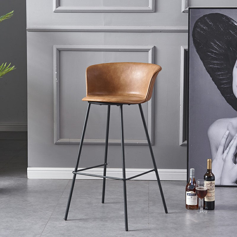 Restaurant Low Back Bar Stool Modern Leather Footrest Counter Height Stool Clearhalo 'Bar Furniture' 'Bar Stools' 'bar_stools' 'furn' 'furn_bar_stools' 'furniture_bar_stools' 'Kitchen & Dining Furniture' 'kitchen&dining_furn' 'kitchen' 'kitchen_furn' Furniture' 4344735