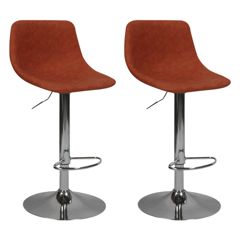 Contemporary Metal Bar Stool Backrest Indoor Counter Stool with Leather Seat Orange Silver 2 Piece Set Clearhalo 'Bar Furniture' 'Bar Stools' 'bar_stools' 'furn' 'furn_bar_stools' 'furniture_bar_stools' 'Kitchen & Dining Furniture' 'kitchen&dining_furn' 'kitchen' 'kitchen_furn' Furniture' 4344799