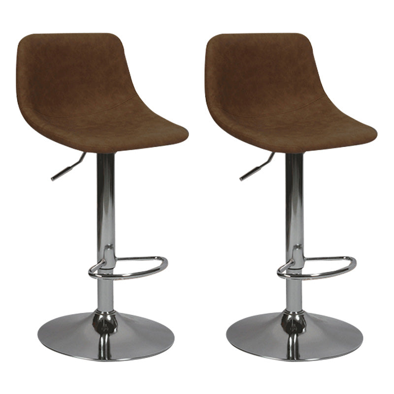 Contemporary Metal Bar Stool Backrest Indoor Counter Stool with Leather Seat Brown Silver 2 Piece Set Clearhalo 'Bar Furniture' 'Bar Stools' 'bar_stools' 'furn' 'furn_bar_stools' 'furniture_bar_stools' 'Kitchen & Dining Furniture' 'kitchen&dining_furn' 'kitchen' 'kitchen_furn' Furniture' 4344807