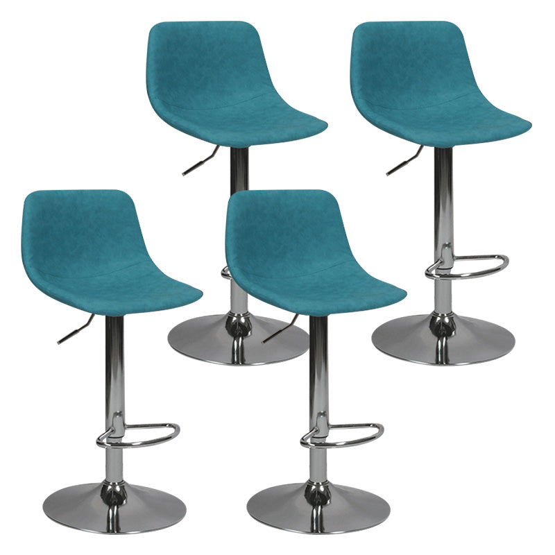 Contemporary Metal Bar Stool Backrest Indoor Counter Stool with Leather Seat Blue Silver 4 Piece Set Clearhalo 'Bar Furniture' 'Bar Stools' 'bar_stools' 'furn' 'furn_bar_stools' 'furniture_bar_stools' 'Kitchen & Dining Furniture' 'kitchen&dining_furn' 'kitchen' 'kitchen_furn' Furniture' 4344813