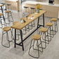 Natural and Black Modern Counter Table Trestle Footrest Bistro Bar Table 110.2"L x 15.7"W x 41.3"H Without Chairs Clearhalo 'Bar Furniture' 'Bar Tables' 'bar_tables' 'furn' 'furn_bar_tables' 'Furniture' 'furniture_bar_tables' 'Kitchen & Dining Furniture' 4344990