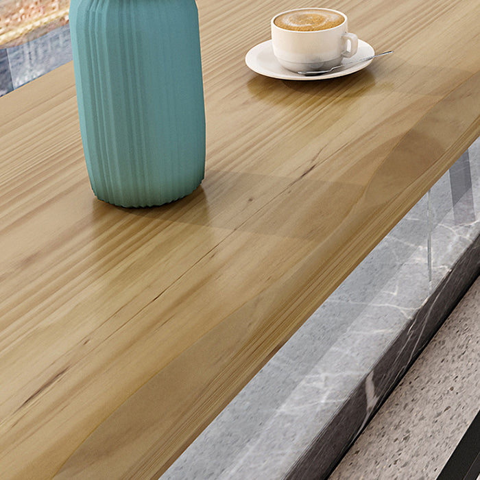Natural and Black Modern Counter Table Trestle Footrest Bistro Bar Table Clearhalo 'Bar Furniture' 'Bar Tables' 'bar_tables' 'furn' 'furn_bar_tables' 'Furniture' 'furniture_bar_tables' 'Kitchen & Dining Furniture' 4344994